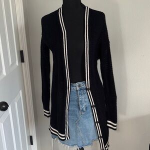 American Eagle Outfitters Black Cardigan with White Stripe Trim